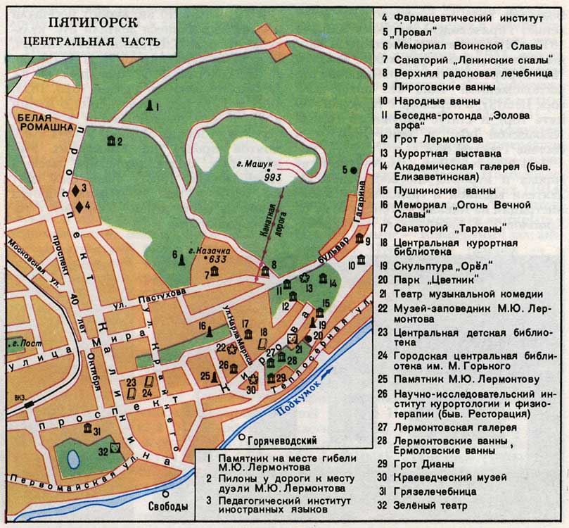 Карта пятигорска с отелями, достопримечательностями, транспортом