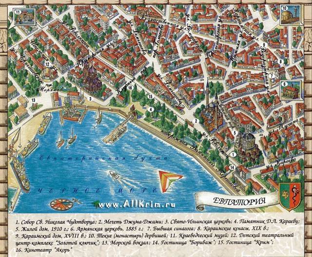 Подробная карта евпатории с улицами, домами и пляжами