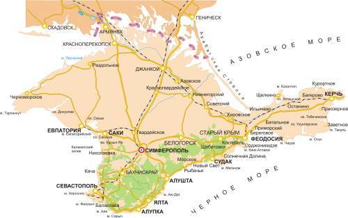 Подробная карта крыма с городами и поселками на русском языке