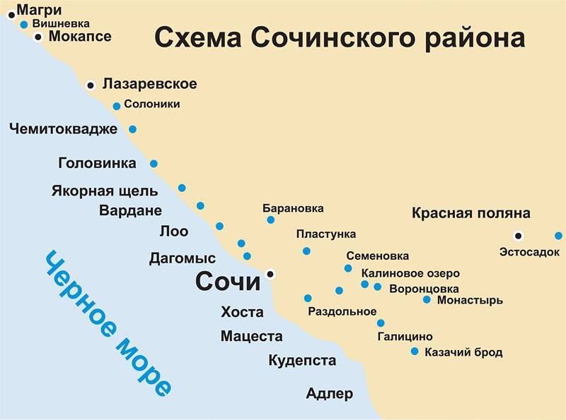 Карта черноморского побережья лоо с курортами