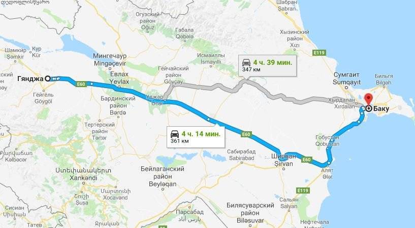 Расстояние между городами азербайджана на машине. таблица расстояний между городами азербайджана.
