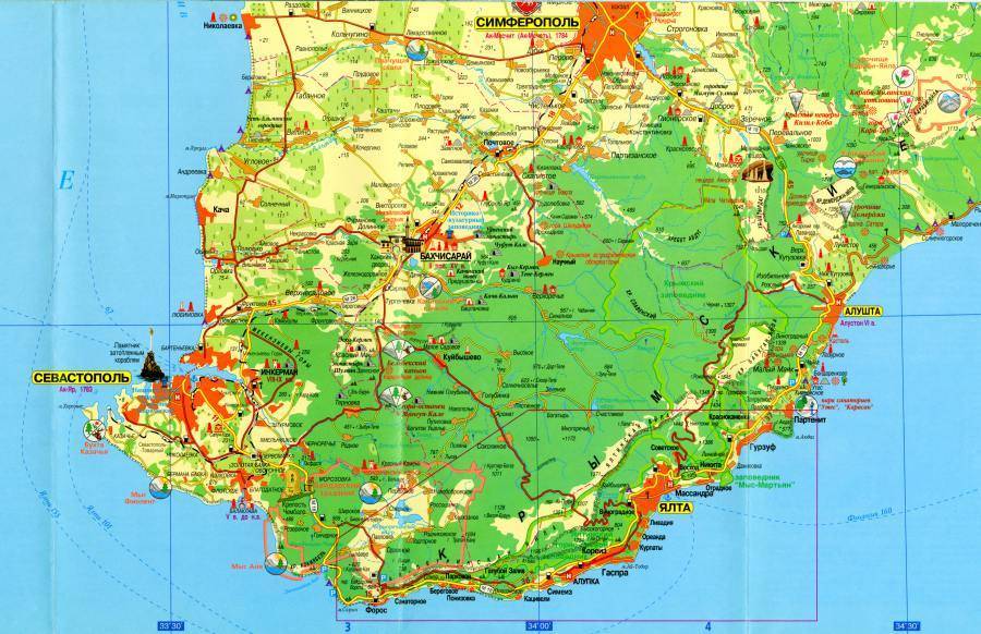 Подробная карта побережья крыма: города, поселки, интересные места