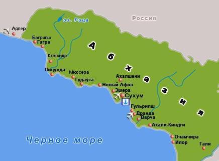 Карта абхазии подробная, с городами и курортами на русском языке