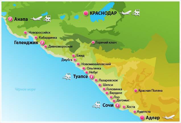 Карта побережья черного моря и азовского моря - расположение курортов на побережье