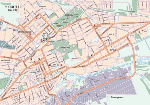 Карта минеральных вод с улицами и достопримечательностями