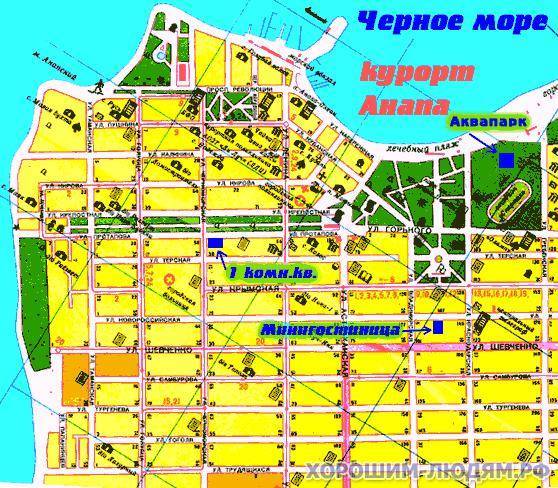 Карта с достопримечательностями анапы. карта анапы подробная с улицами и домами