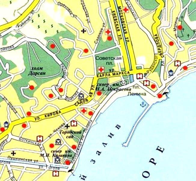 Карта ялты с отелями, достопримечательностями, курортами, транспортом