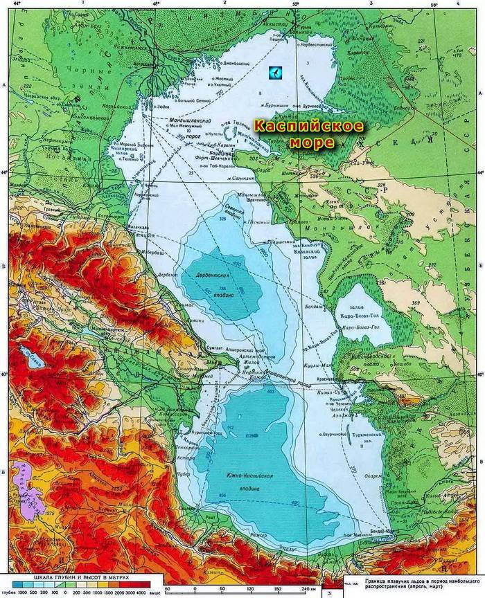 Где находится каспийское море на карте мира? какова его площадь?